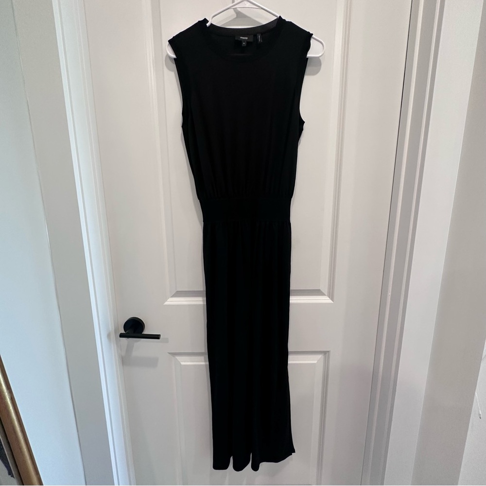 Theory black banded with slit tank sleeveless maxi dress size m